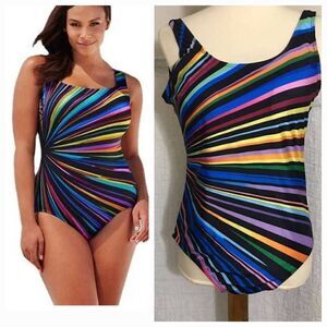 NWOT Colorful Striped One Piece Swimsuit Size 1X